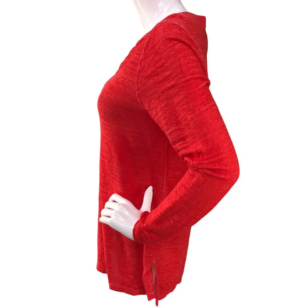 Chicos Womens Size 0 US S Linen Slplit Neck Tunic Top Soft Knit Garment Dyed Red